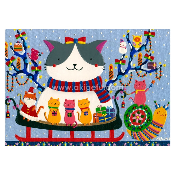 油絵「猫のクリスマス」2Lサイズイラスト 1枚目の画像