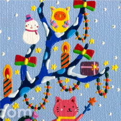 油絵「猫のクリスマス」A4ポスター 5枚目の画像