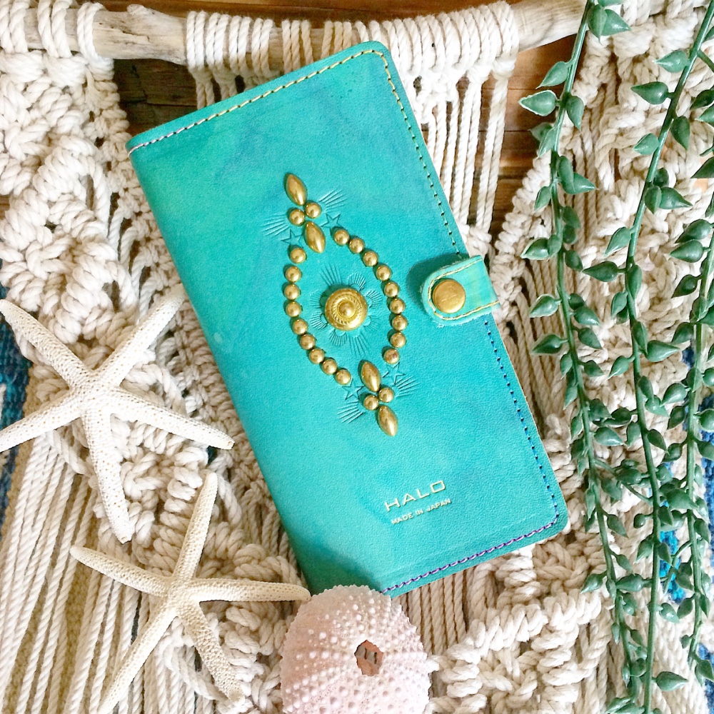 【 iPhone 】HALO 手帳型 スマホケース 本革 レザー スタッズ