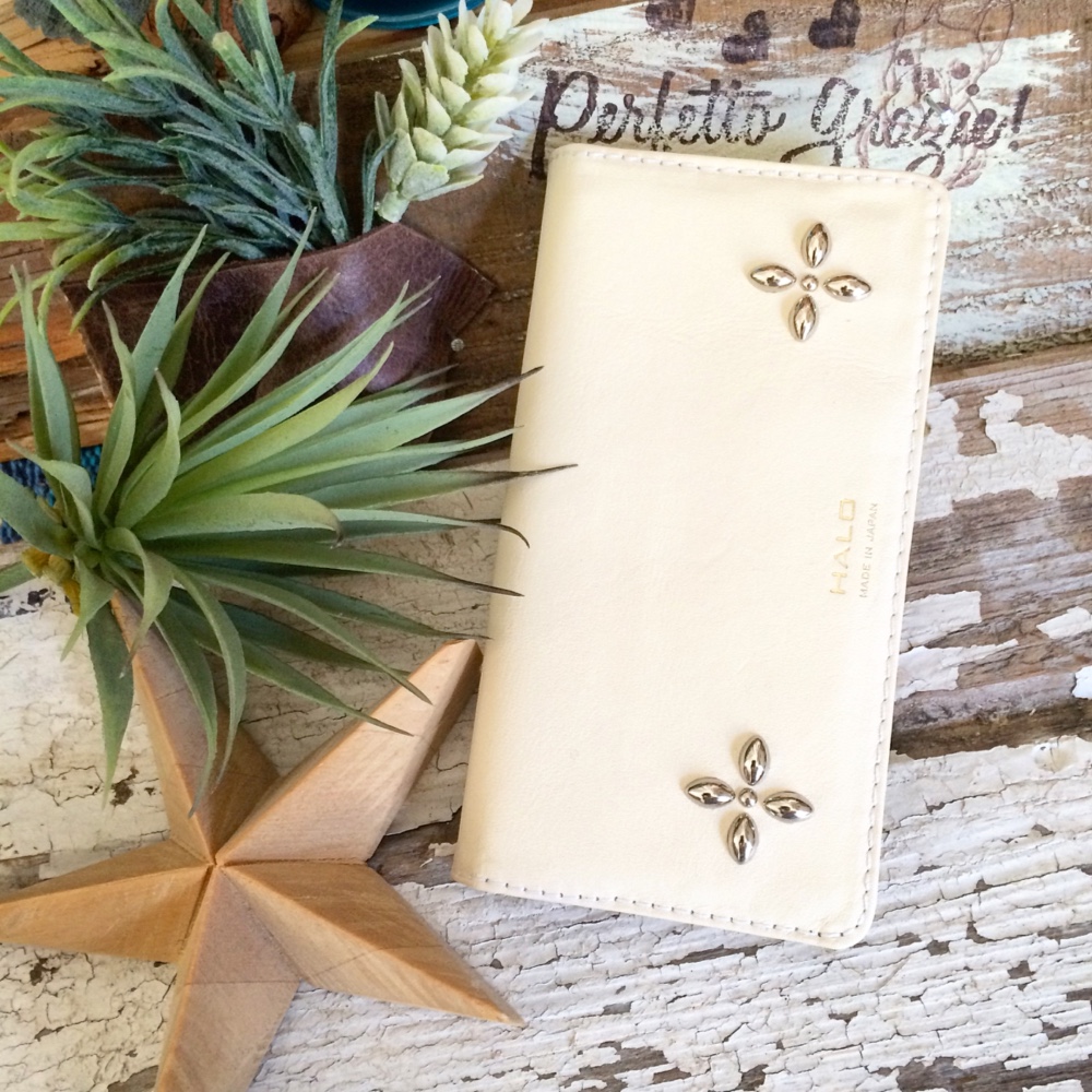 【 iPhone 】HALO 手帳型 スマホケース 本革 レザー スタッズ