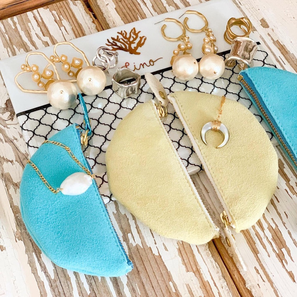 本革】Lino ムーンポーチ レザー スウェード アクセサリーポーチ 月