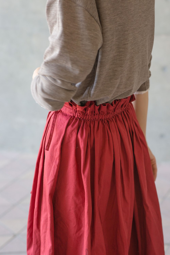 【受注製作】半分プリーツスカート、赤 3枚目の画像