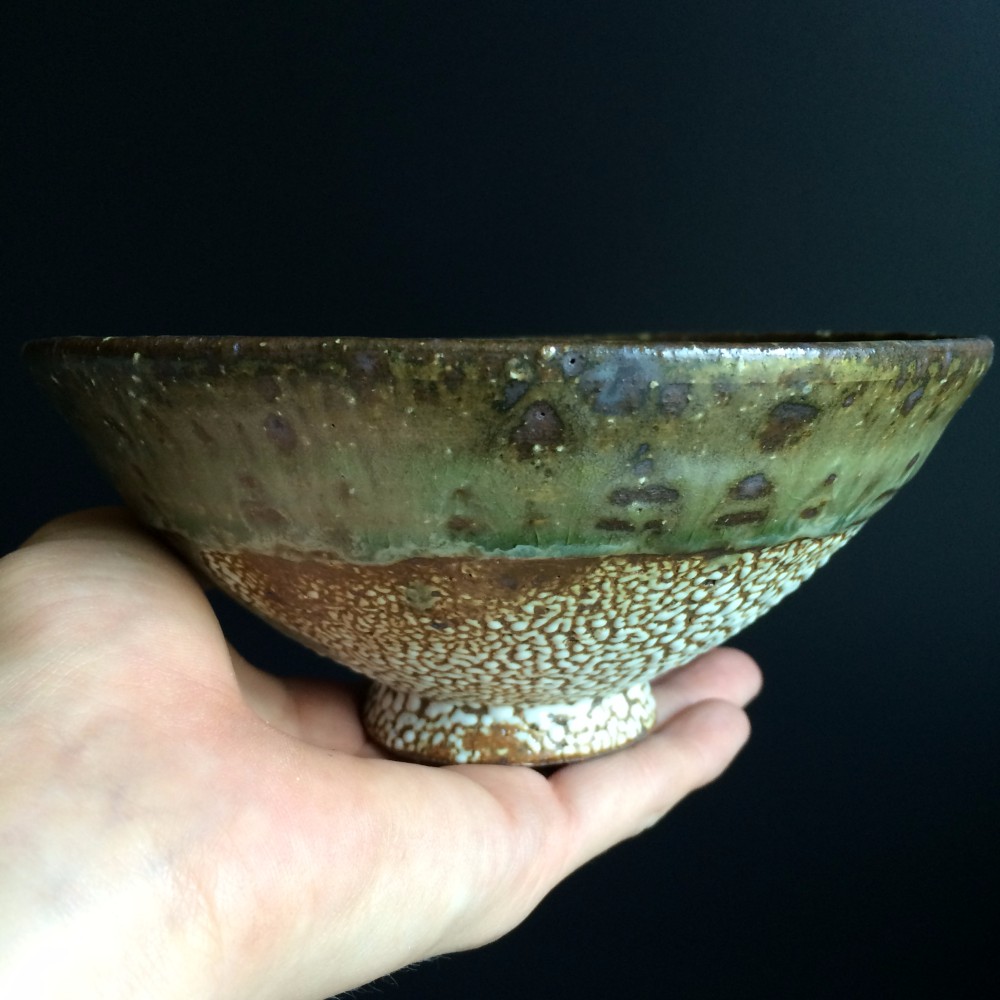 手作り茶碗 灰釉掛分け