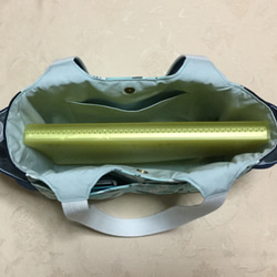 サイドポケット付⭐️ちょこっと大きめトートバッグ（リーフ水色） 5枚目の画像