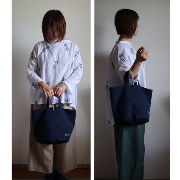 【選べるポケット飾り】シンプルなバケツトート＊ビンテージ帆布×ターコイズブルー 9枚目の画像