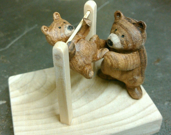 木製鋼棒親子熊 第1張的照片