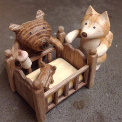 木製イノシシ柴犬ウリ坊セット【受注制作】 2枚目の画像