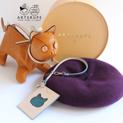 【2019年福袋(Creema限定)】猫のショルダーバッグセット　パスケース　りんごのベレー帽　本革 1枚目の画像