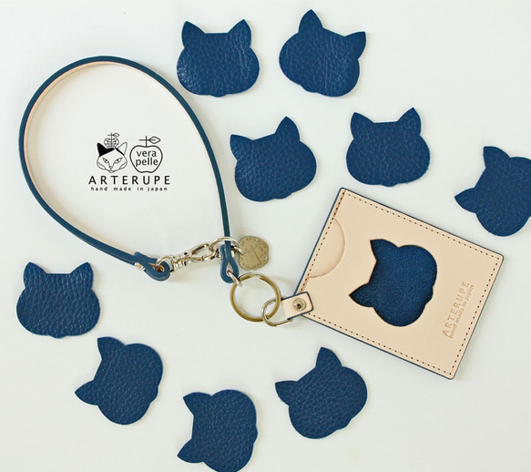 【Creema限定 新春福袋】猫のバッグセット　猫パスケース　りんごのベレー帽　本革 2枚目の画像