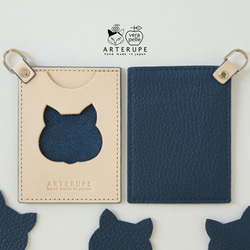 【Creema限定 新春福袋】猫のバッグセット　猫パスケース　りんごのベレー帽　本革 5枚目の画像