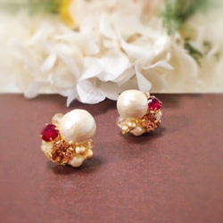 棉花珍珠珠寶和耳環（紅/ AW） 第1張的照片