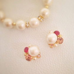 棉花珍珠珠寶和耳環（紅/ AW） 第4張的照片