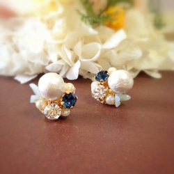 耳環寶藍色棉布珍珠珠寶和 第1張的照片