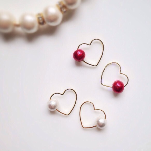 新色追加＊Heart＊Pearl コットンパールの一粒ピアス 1枚目の画像