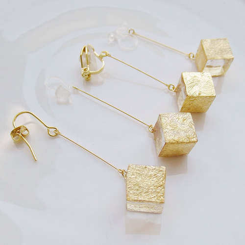 再販12】上品ゴールドのアイスキューブピアス(イヤリング) ピアス