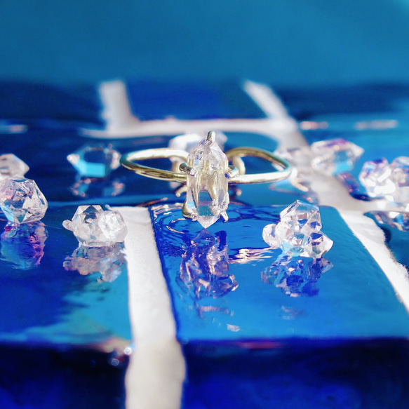 NY産AAAハーキマーダイヤモンドの原石フリーサイズリング【SV925(14kgp)】 1枚目の画像