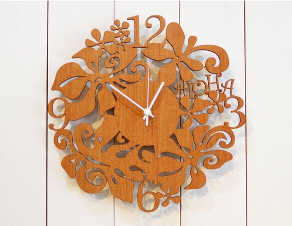 【ギフト・名入れ】ハワイアン　aloha clock　(ナチュラル） 1枚目の画像