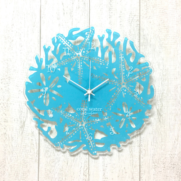 【特価・1点限定！】coral clock　(ターコイズ）ハワイアン　西海岸　時計 1枚目の画像