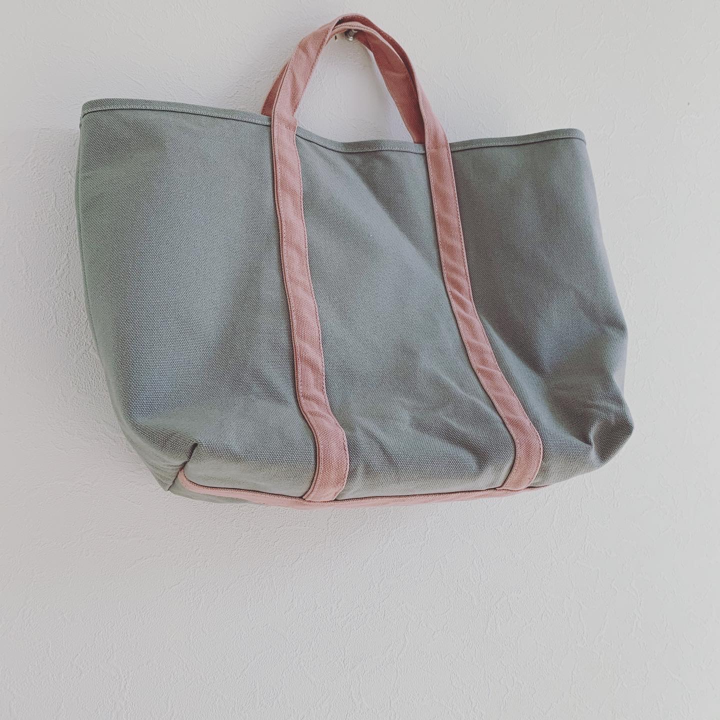 【A4対応】帆布　BASIC TOTE ( M ) グレー✖️ピンク　(持ち手ショートタイプ)