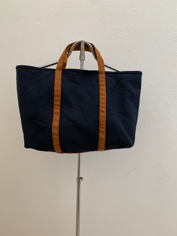 帆布 おでかけTOTE (MS) NAVY×キャメル 1枚目の画像