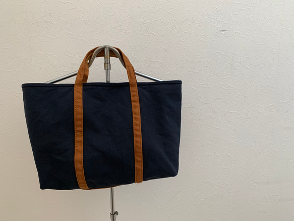 帆布 おでかけTOTE (MS) NAVY×キャメル 3枚目の画像