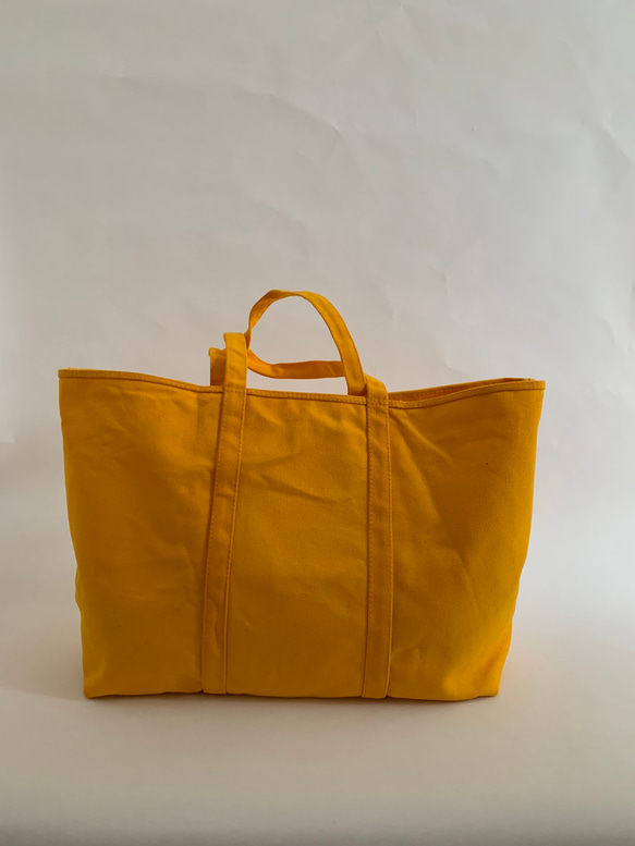 【A4対応】帆布　BASIC TOTE ( L ) 黄色　持ち手長め 3枚目の画像