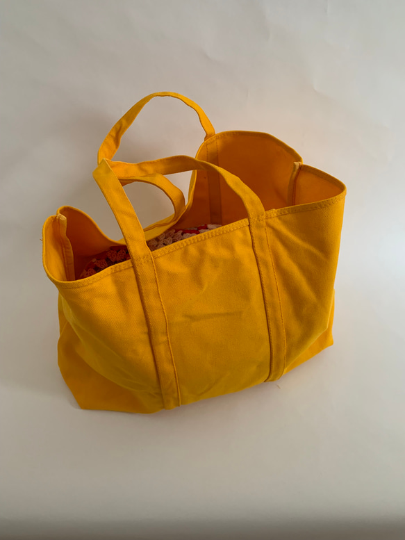 【A4対応】帆布　BASIC TOTE ( L ) 黄色　持ち手長め 5枚目の画像