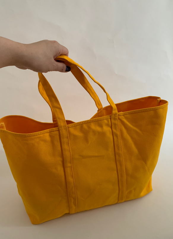 【A4対応】帆布　BASIC TOTE ( L ) 黄色　持ち手長め 6枚目の画像