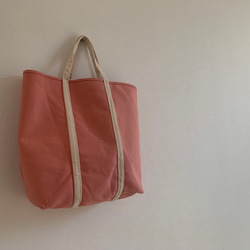 【A4対応】ウォッシュキャンバス　帆布　TALL TOTE ( M) ピンク✖️生成り　 3枚目の画像