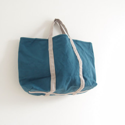 【A4対応】帆布　BASIC TOTE ( M )  blue  green ×　ice gray　 1枚目の画像