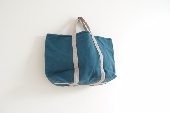 【A4対応】帆布　BASIC TOTE ( M )  blue  green ×　ice gray　 1枚目の画像