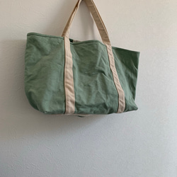 F/ TOTE BAG  ミントグリーン×生成り TOTE 　Lサイズ 3枚目の画像