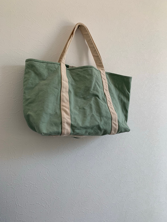 F/ TOTE BAG  ミントグリーン×生成り TOTE 　Lサイズ 3枚目の画像