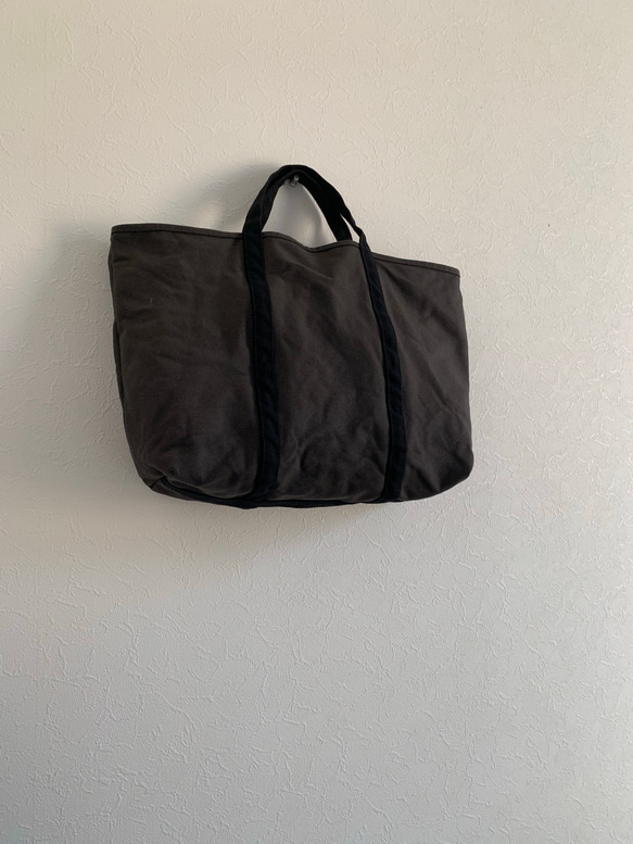 【A4対応】帆布　BASIC TOTE ( M ) ブラック×ダークグレー 1枚目の画像