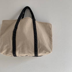 【A4対応】帆布　BASIC TOTE ( M ) アイボリー×ダークグレー 1枚目の画像