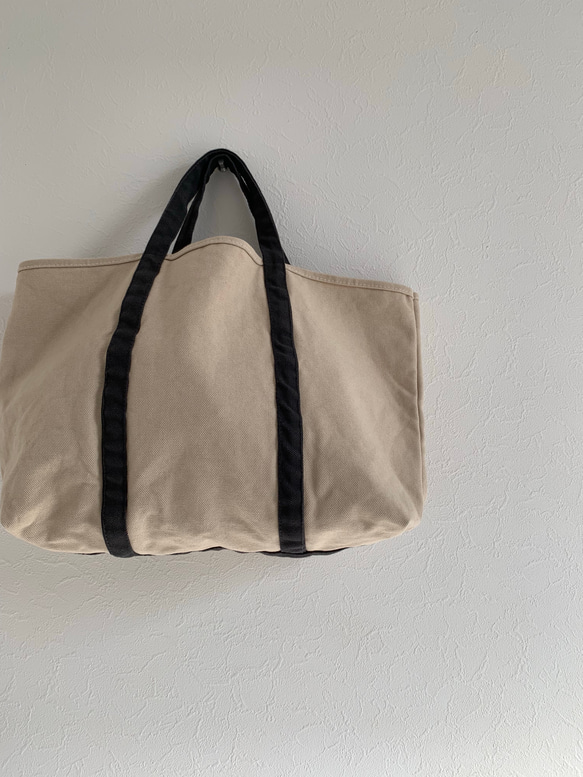 【A4対応】帆布　BASIC TOTE ( M ) アイボリー×ダークグレー 1枚目の画像