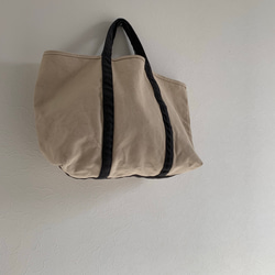 【A4対応】帆布　BASIC TOTE ( M ) アイボリー×ダークグレー 2枚目の画像