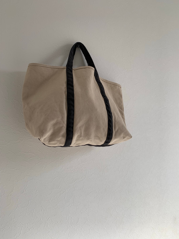 【A4対応】帆布　BASIC TOTE ( M ) アイボリー×ダークグレー 2枚目の画像