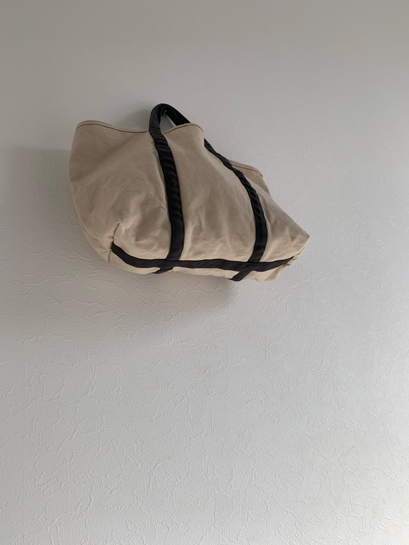 【A4対応】帆布　BASIC TOTE ( M ) アイボリー×ダークグレー 3枚目の画像