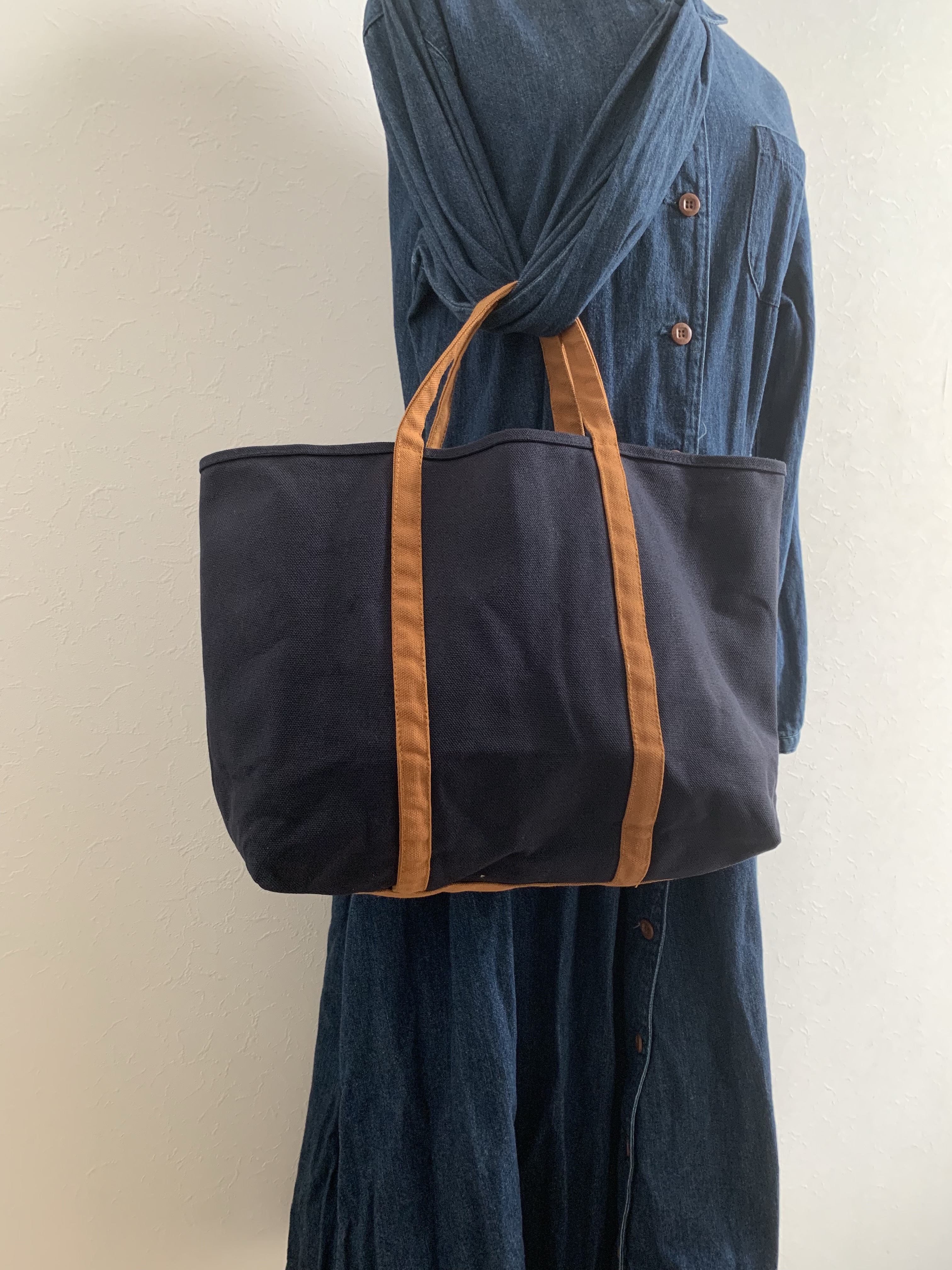 洗える帆布トート【A4対応】帆布　BASIC TOTE ( M ) ネイビー×キャメル