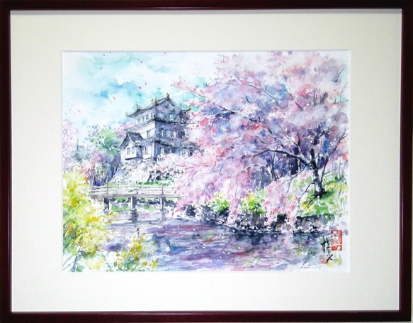 お堀桜/行田 忍城（水彩額付き原画） 絵画 サクラビト 通販 3454120