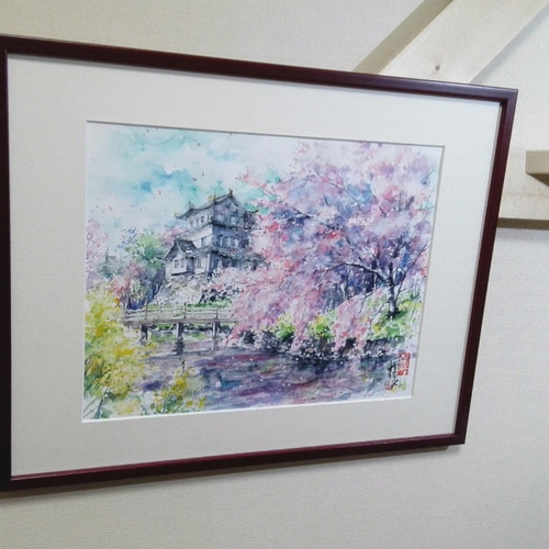 お堀桜/行田 忍城（水彩額付き原画） 絵画 サクラビト 通販 3454120