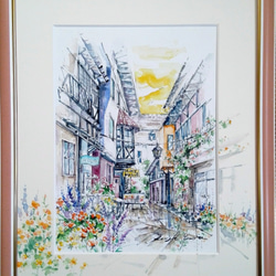 バラ園にて(水彩画 額縁付き) 薔薇園にて」 by yukie｜Artmeter｜暮らしを彩るアートが