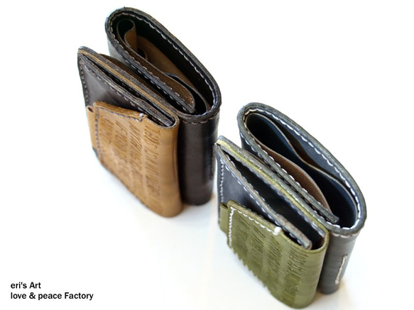【受注生産終了】三つ折りミニ財布 ＊6×6カラーパターン＊ 革　OD-W-01-06 3枚目の画像