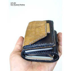 【受注生産終了】三つ折りミニ財布 ＊6×6カラーパターン＊ 革　OD-W-01-06 4枚目の画像