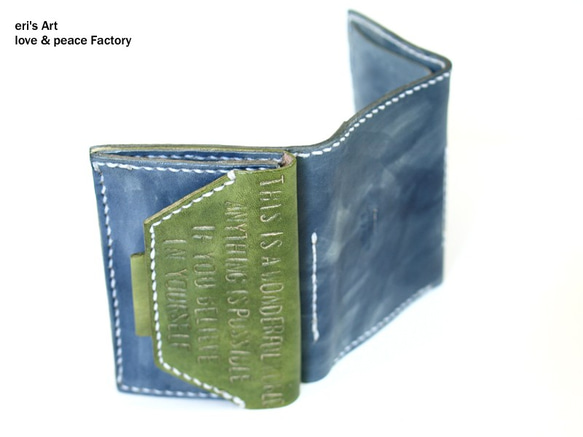 【受注生産終了】三つ折りミニ財布 ＊6×6カラーパターン＊ 革　OD-W-01-06 5枚目の画像