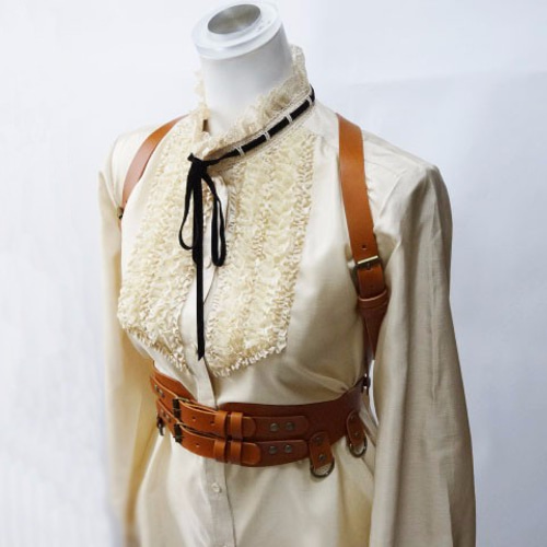 アンダーバスト本革サスペンダー/スチームパンク風（キャメルブラウン