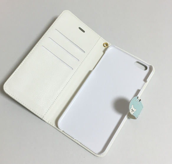 〈受注制作〉チワワデザイン 手帳型スマホケース サイズ→iphone6Plus/6sPlus  大きめサイズ 水色 3枚目の画像