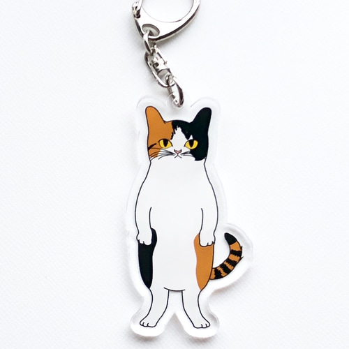 ミ*ケ様 ハンドメイド刺繍キーホルダー　三毛猫さんと雀 キーホルダー 猫 刺繍 ワッペン ネコ ネコ柄 アニマル チャーム