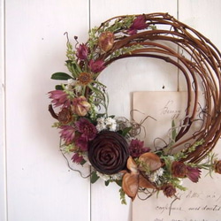 アンティークカラーのハーフリース ドライフラワー リース はなともり